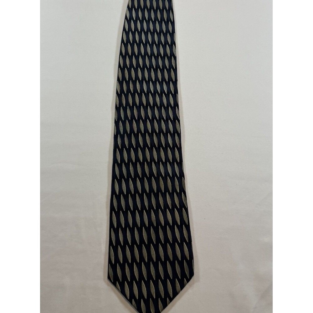Di Moggio 100% Silk Tie Mens Navy Gold Geometric Handmade Korea 58” Vintage